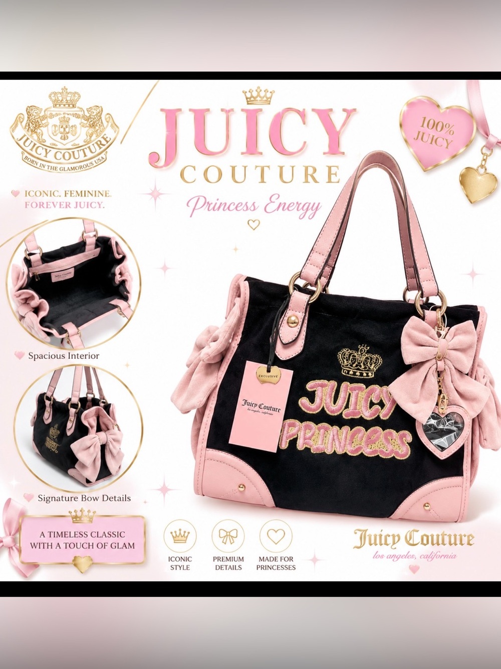Juicy Couture Black and Pink Princess Satchel